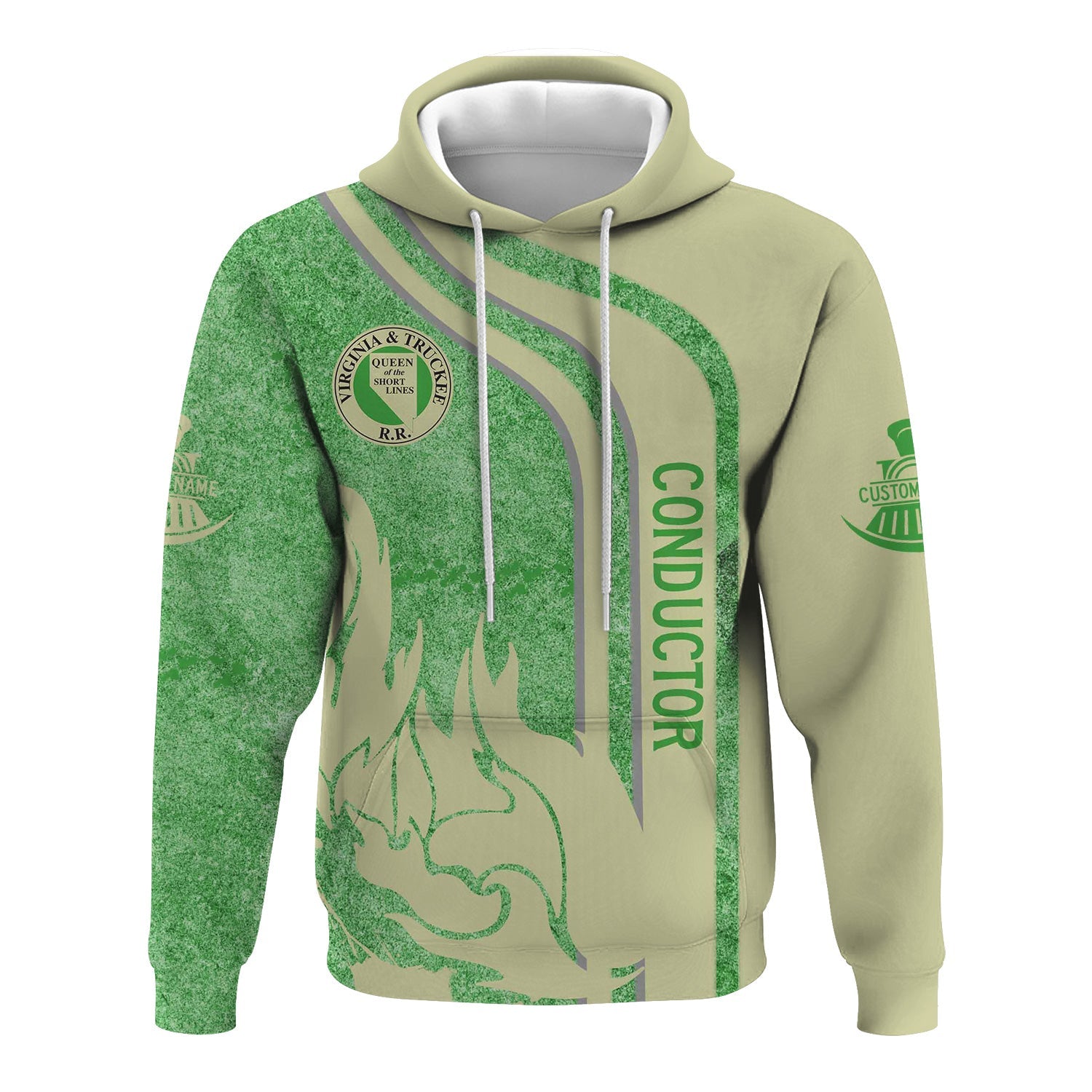 Railspirit Personalized Virginia & Truckee Railroad Hoodie Flame Design with Custom Job Position Train Zip Up Hoodie