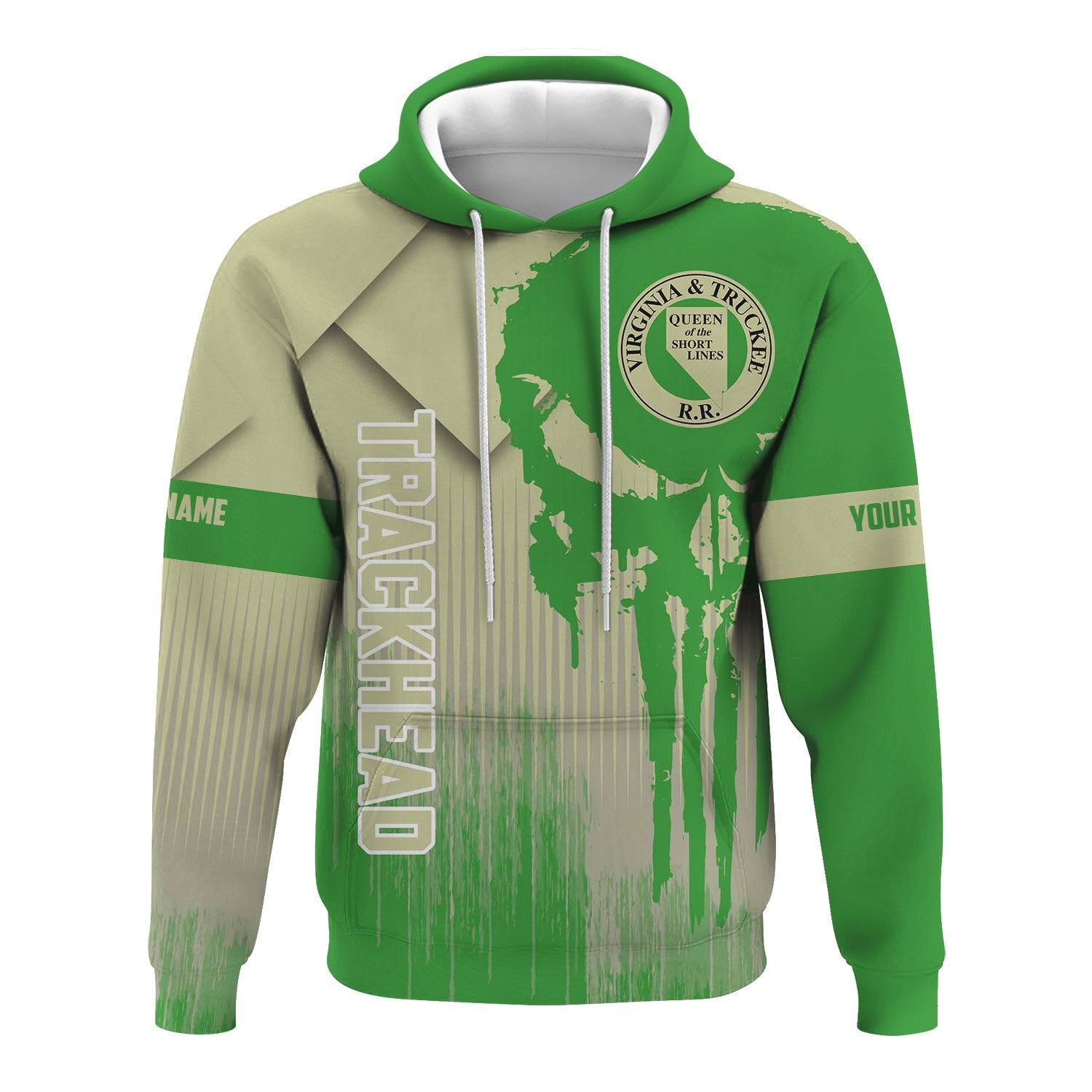 Railspirit Personalized Virginia & Truckee Railroad Hoodie Skull Design with Custom Job Train Zip Up Hoodie for Trackhead Crew