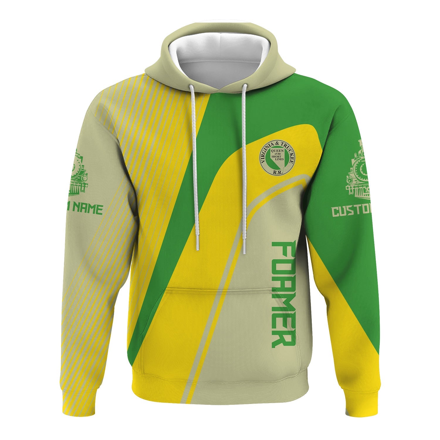 Railspirit Personalized Virginia & Truckee Railroad Hoodie Vibrant Striking Style Zip Up Hoodie For Rail Enthusiasts