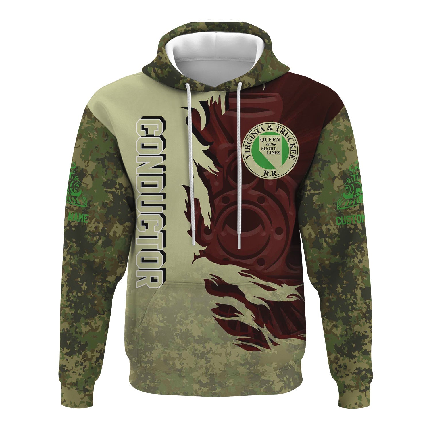 Railspirit Personalized Virginia & Truckee Railroad Hoodie Blazing Style with Custom Position Train Zip Up Hoodie