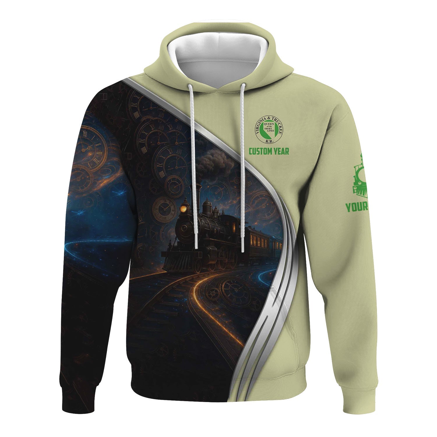 Railspirit Personalized Virginia & Truckee Railroad Hoodie Steampunk Locomotive with Custom Year Train Zip Up Hoodie