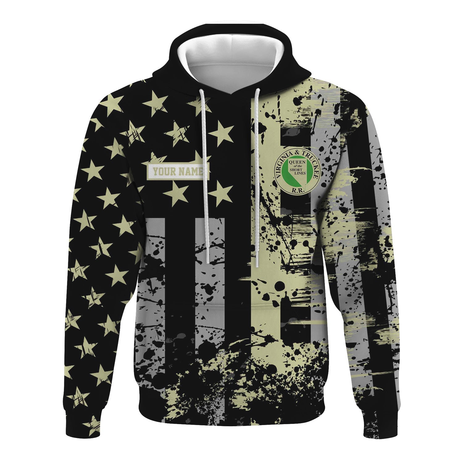 Railspirit Personalized Virginia & Truckee Railroad Hoodie Artistic Paint American Flag Style Train Zip Up Hoodie