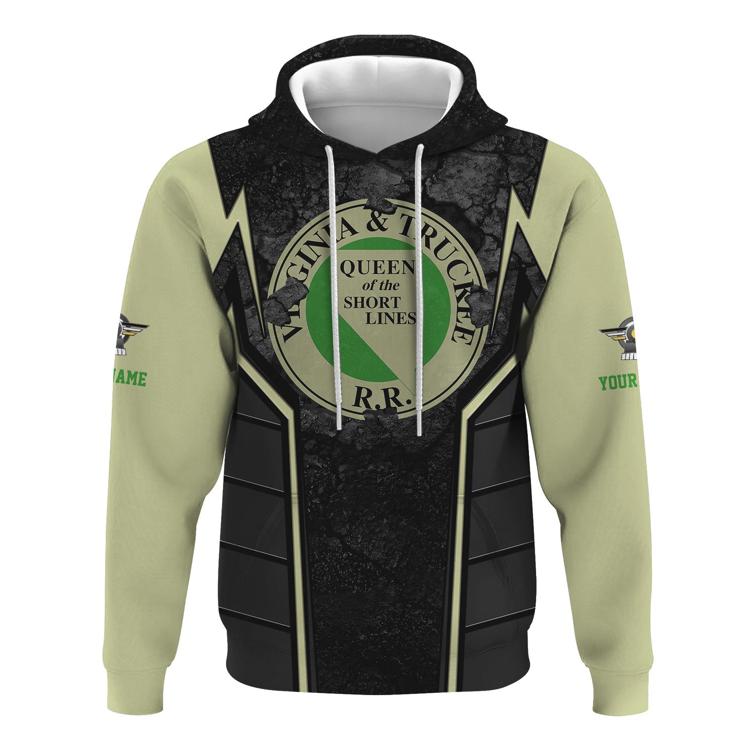 Railspirit Personalized Virginia & Truckee Railroad Hoodie Cracked Metal Design Train Zip Up Hoodie for Rail Enthusiasts