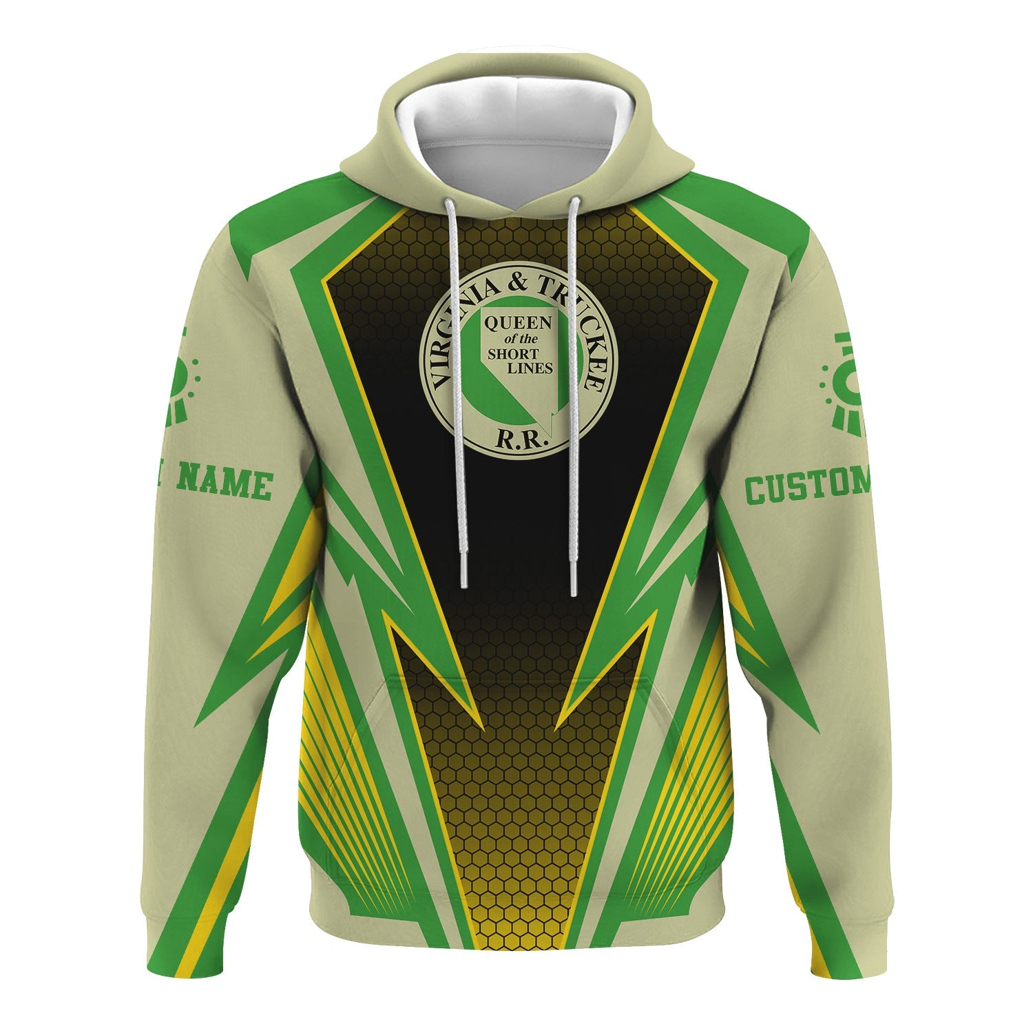 Railspirit Personalized Virginia & Truckee Railroad Hoodie Lightning Graphic Style Zip Up Hoodie Gift Idea For Train Lover