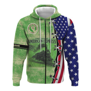 Railspirit Personalized Virginia & Truckee Railroad Hoodie Retro American Express Train With USA Flag Zip Up Hoodie