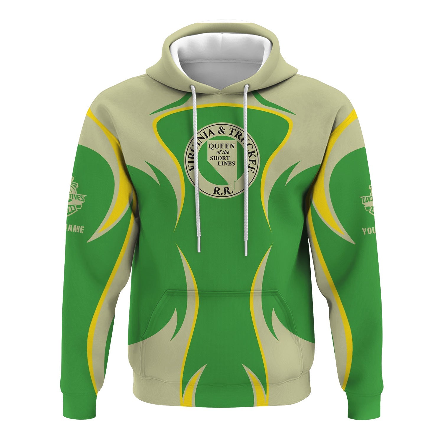 Railspirit Personalized Virginia & Truckee Railroad Hoodie Distinctive Flame Style Zip Up Hoodie For Steam Engine Addict