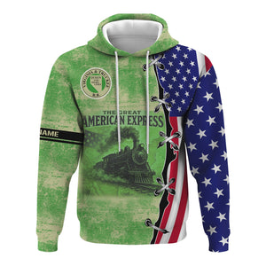Railspirit Personalized Virginia & Truckee Railroad Hoodie Retro American Express Train With USA Flag Zip Up Hoodie