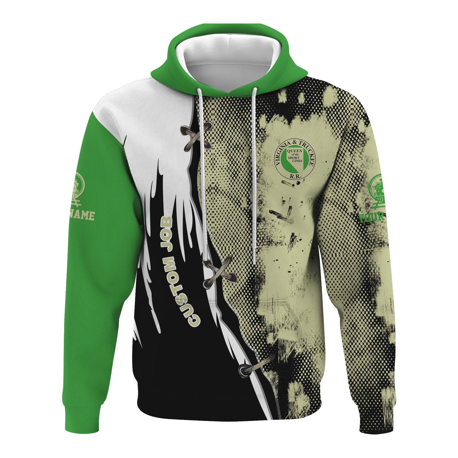 Railspirit Personalized Virginia & Truckee Railroad Hoodie Retro Stitches Design with Custom Position Train Zip Up Hoodie