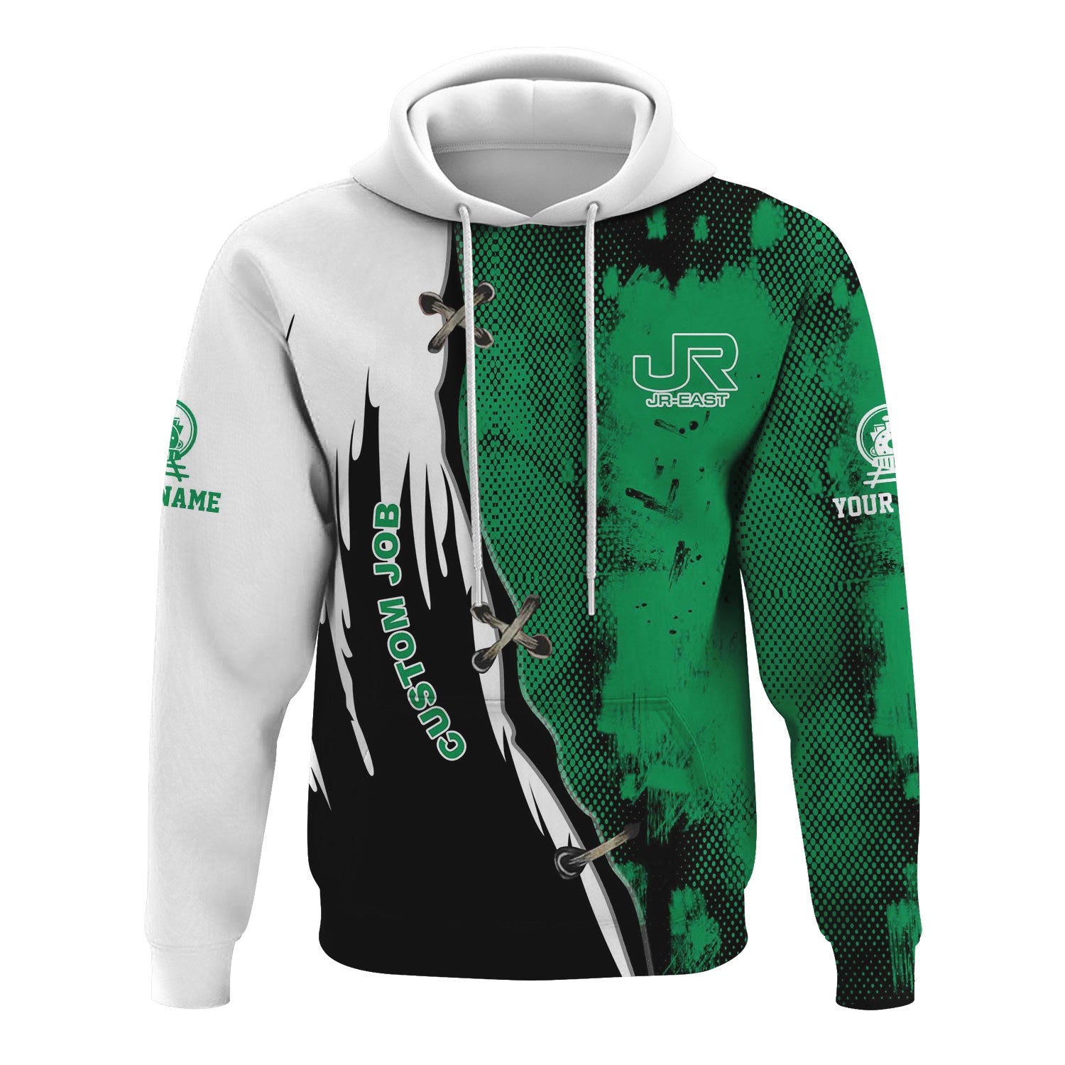 Railspirit Personalized East Japan Railway Hoodie Retro Stitches Design with Custom Position JR-EAST Train Zip Up Hoodie