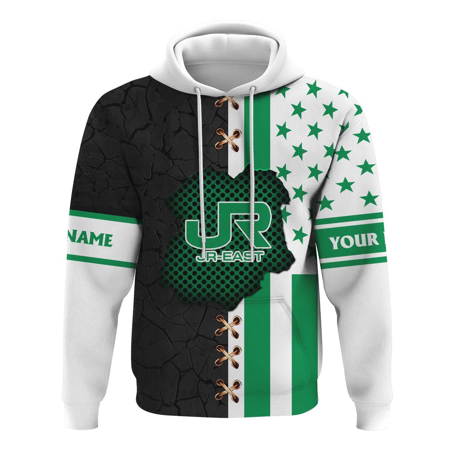 Railspirit Personalized East Japan Railway Hoodie American Flag with Crack Effect JR-EAST Train Zip Up Hoodie