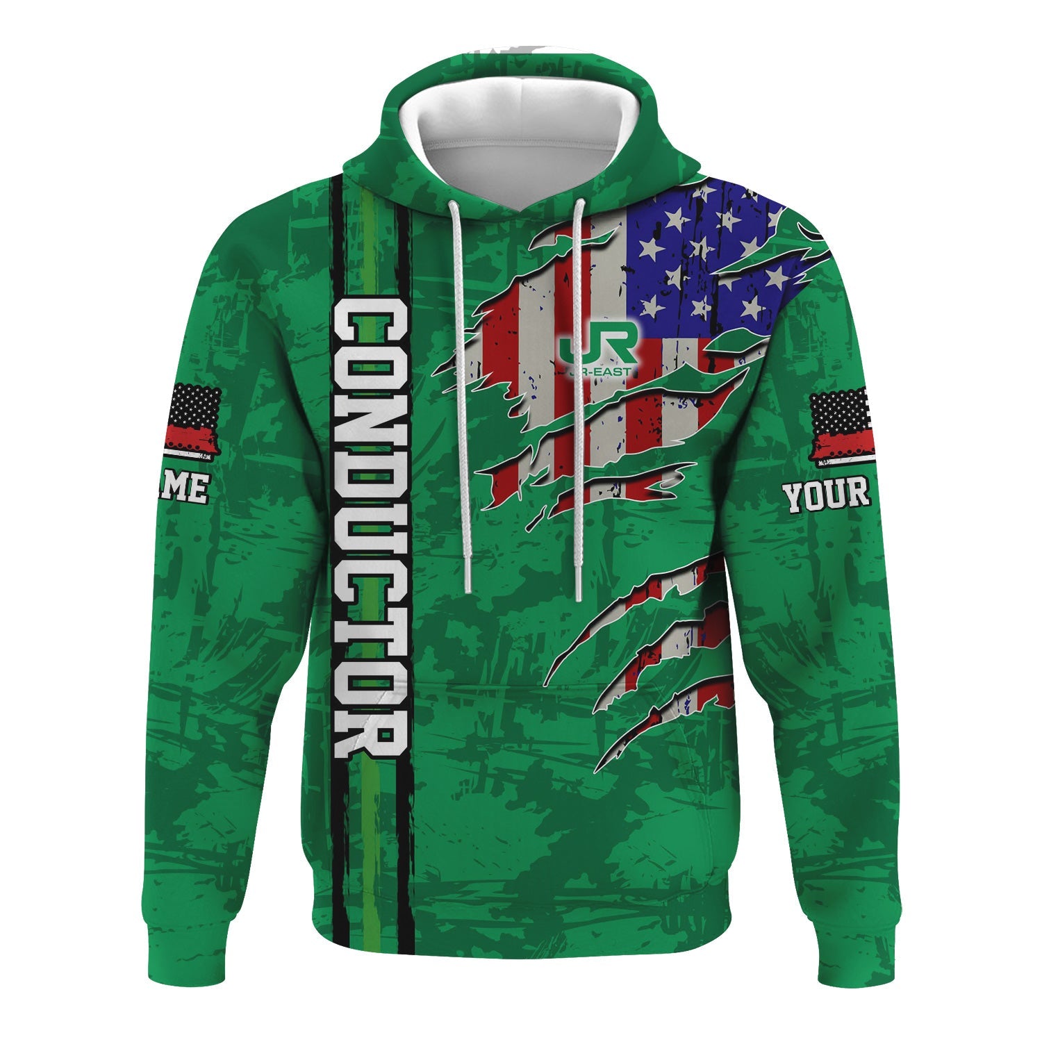 Railspirit Personalized East Japan Railway Hoodie USA Flag Claw Art with Custom Job JR-EAST Train Zip Up Hoodie