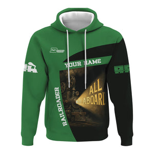 Railspirit Personalized Burlington Northern Railroad Hoodie All Aboard Steam Train Movie Projector Style Zip Up Hoodie