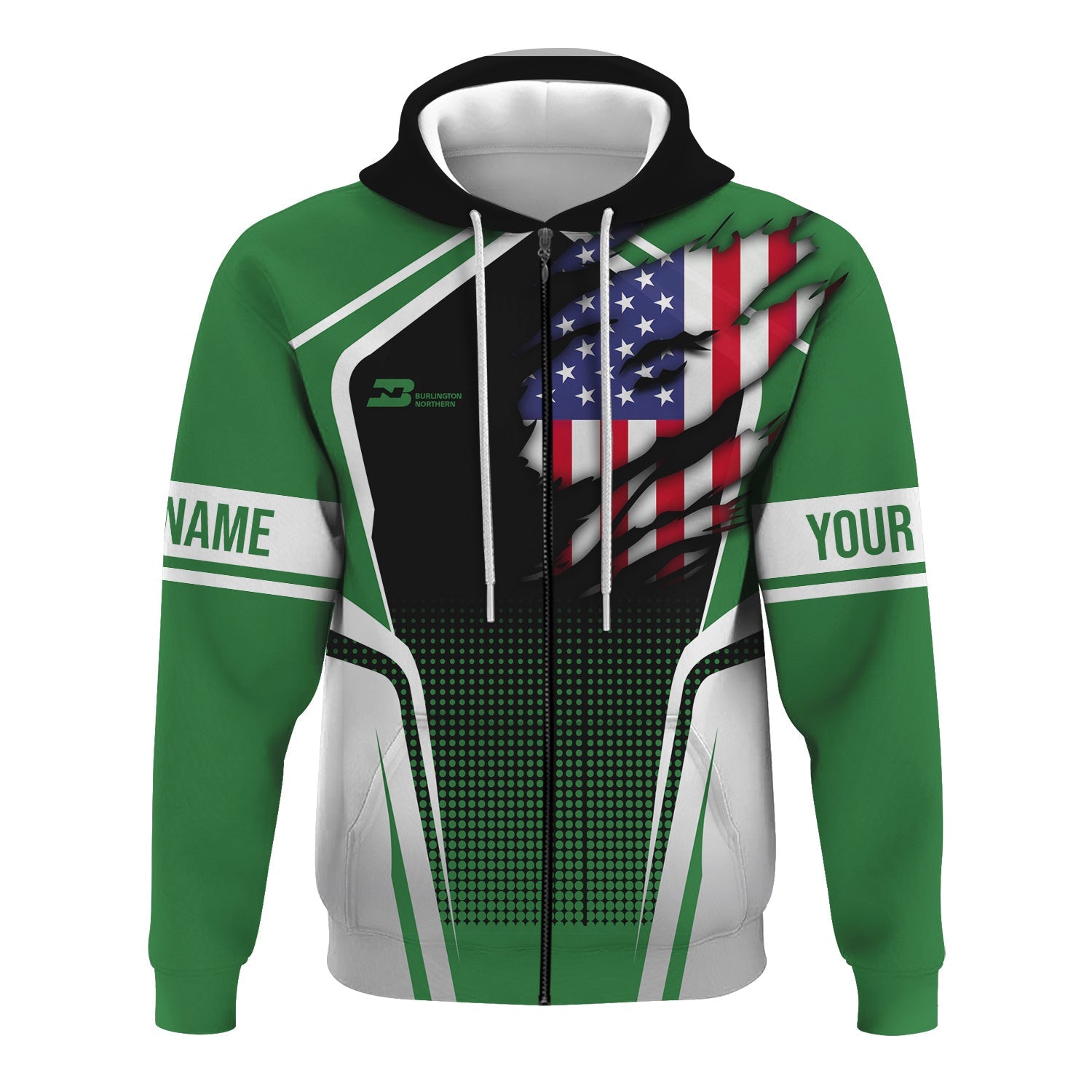 Railspirit Personalized Burlington Northern Railroad Hoodie American Eagle Vintage Train Zip Up Hoodie