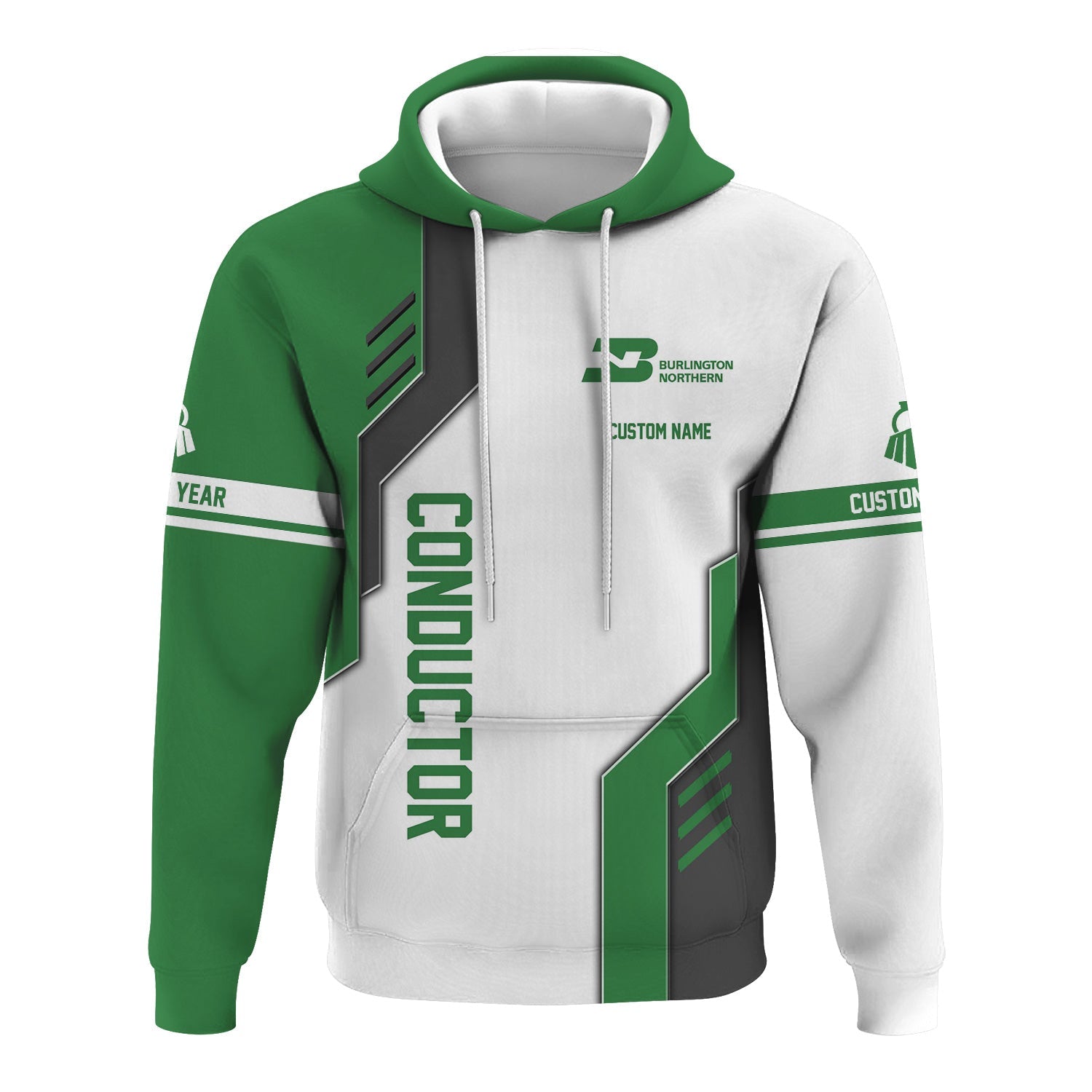 Railspirit Personalized Burlington Northern Railroad Hoodie Unique Railway Style with Custom Job Train Zip Up Hoodie