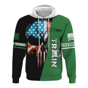 Railspirit Personalized Burlington Northern Railroad Hoodie Train Skull American Flag Zip Up Hoodie All Over Print
