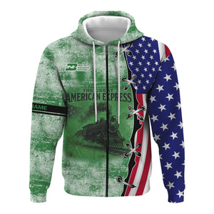 Railspirit Personalized Burlington Northern Railroad Hoodie Retro American Express Train With USA Flag Zip Up Hoodie