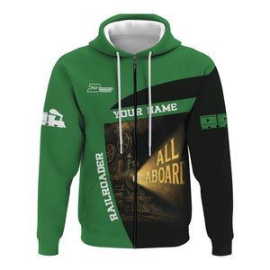 Railspirit Personalized Burlington Northern Railroad Hoodie All Aboard Steam Train Movie Projector Style Zip Up Hoodie