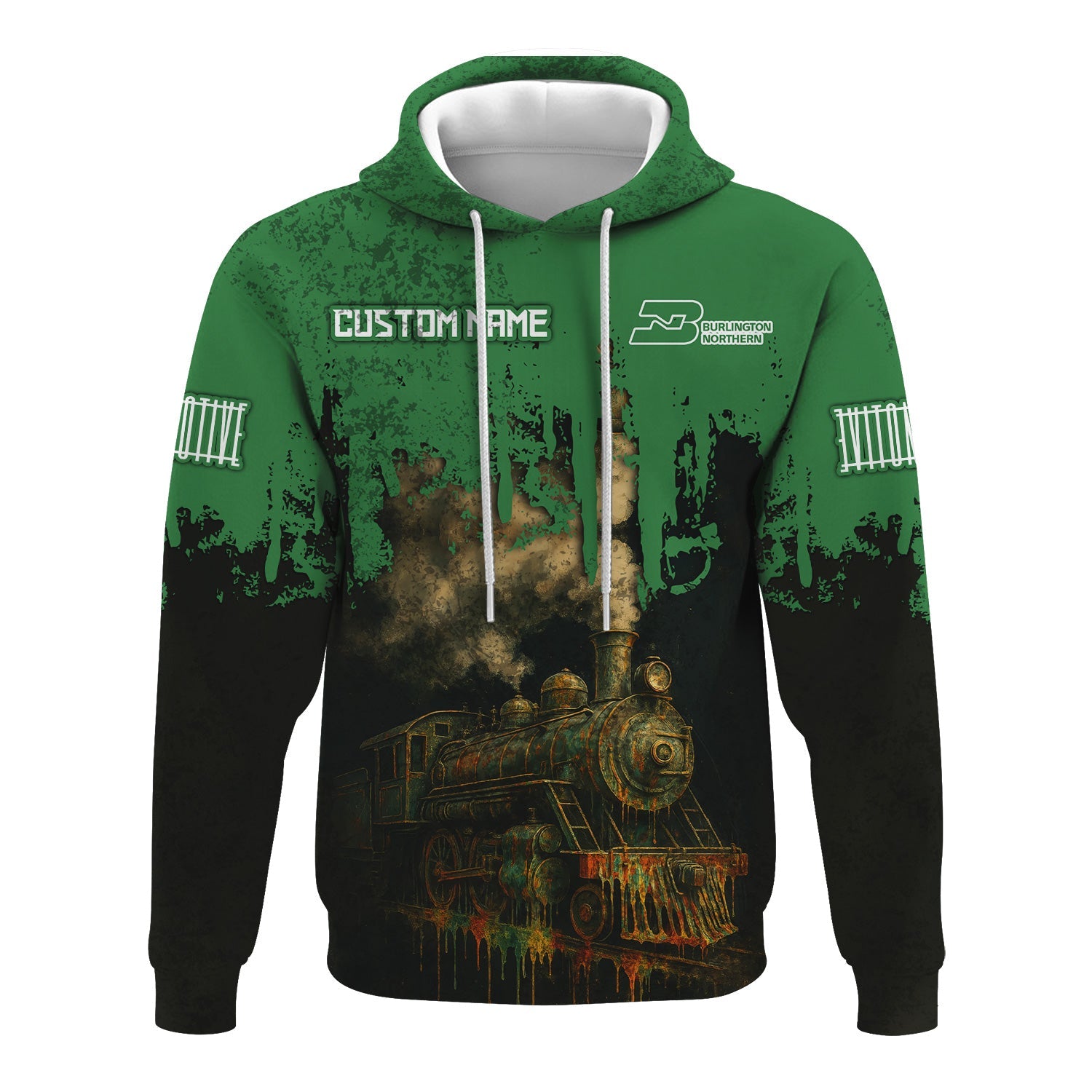 Railspirit Personalized Burlington Northern Railroad Hoodie Vintage Train Art Style Zip Up Hoodie For Locomotive Fans