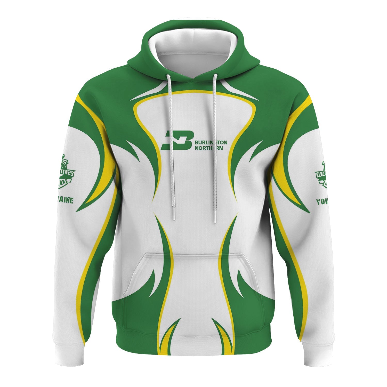 Railspirit Personalized Burlington Northern Railroad Hoodie Distinctive Flame Style Zip Up Hoodie For Steam Engine Addict