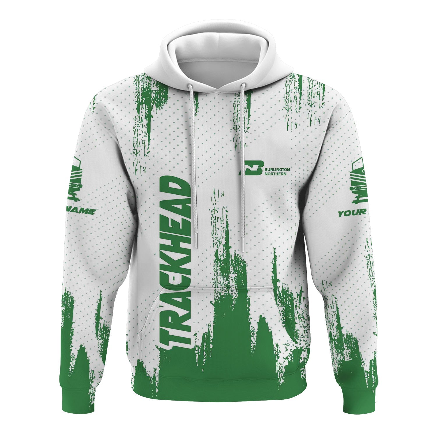 Railspirit Personalized Burlington Northern Railroad Hoodie Paint Impact Design Train Zip Up Hoodie for Trackhead