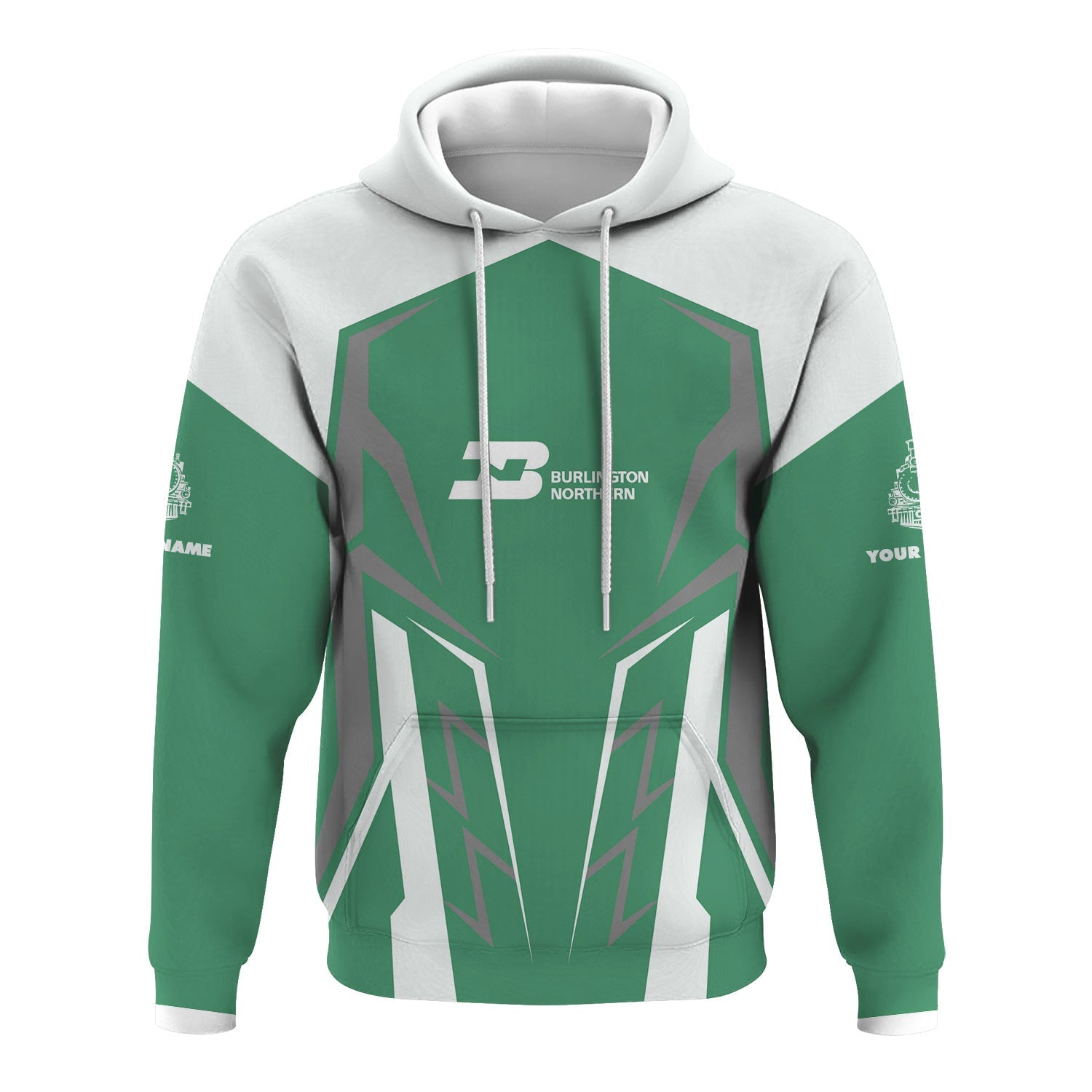 Railspirit Personalized Burlington Northern Railroad Hoodie Futuristic Design with Custom Job Train Zip Up Hoodie