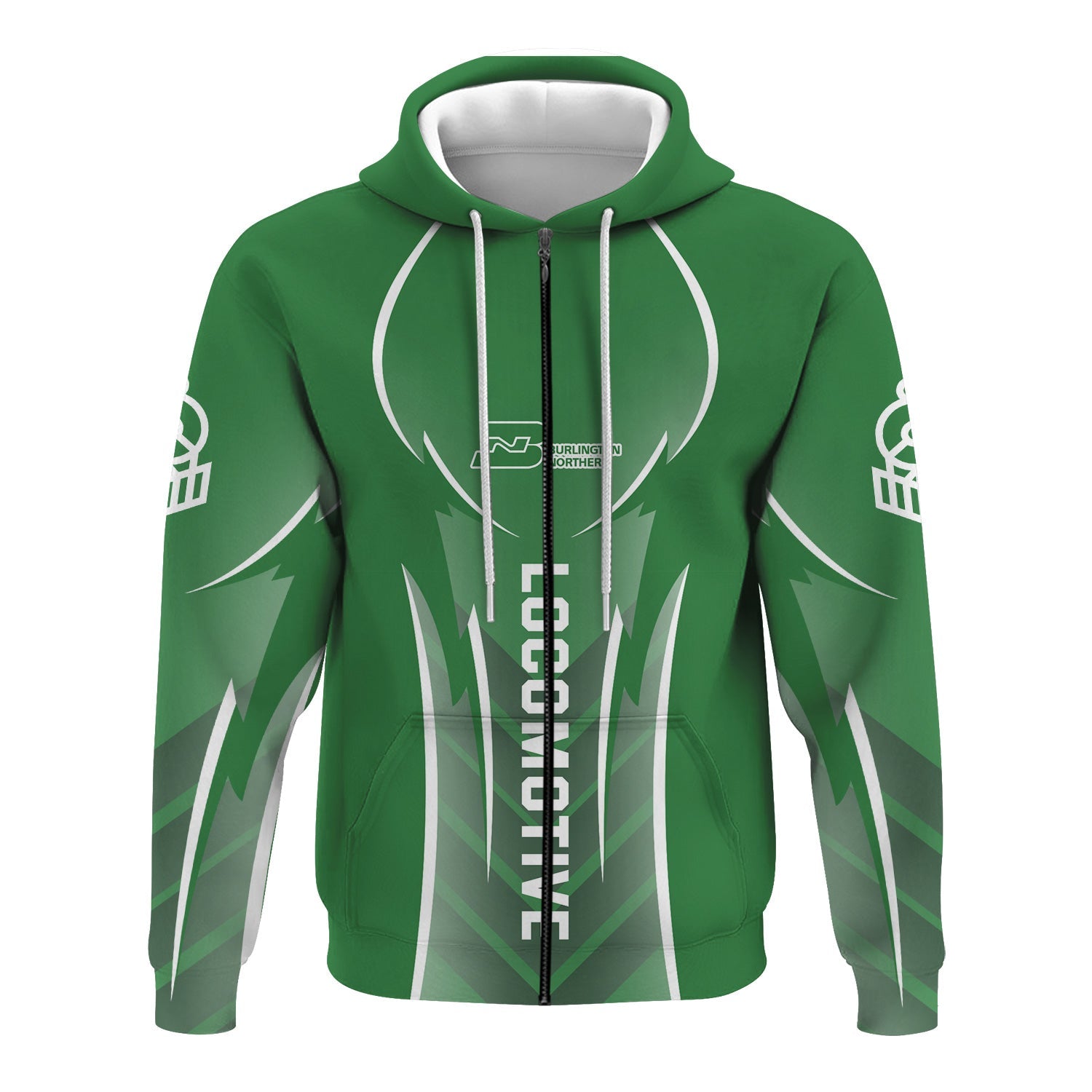 Railspirit Personalized Burlington Northern Railroad Hoodie Striking Line Style Train Zip Up Hoodie For Locomotive Lovers