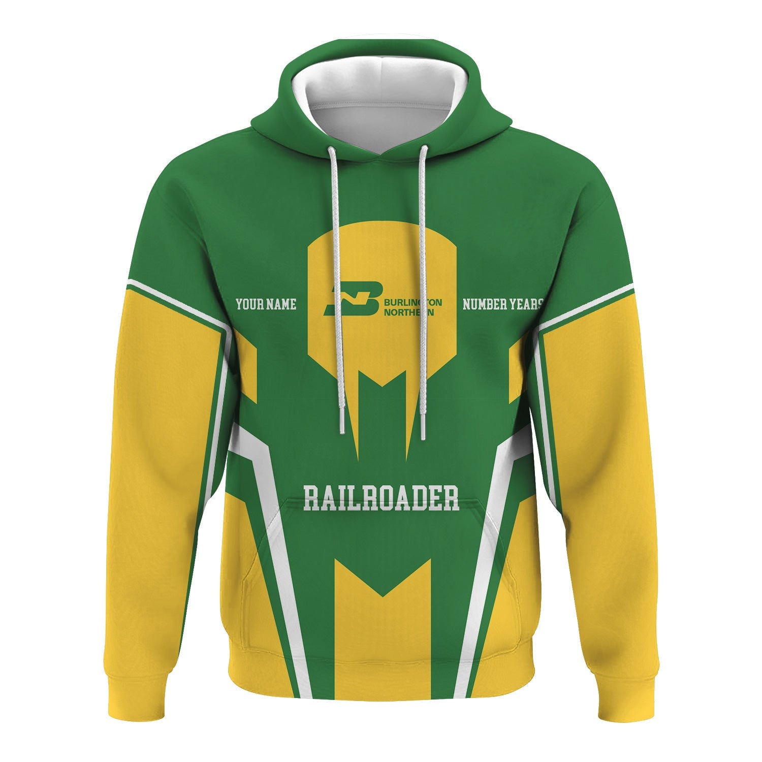 Railspirit Personalized Burlington Northern Railroad Hoodie Custom Year Railroader Zip Up Hoodie Gift Idea For Train Lover