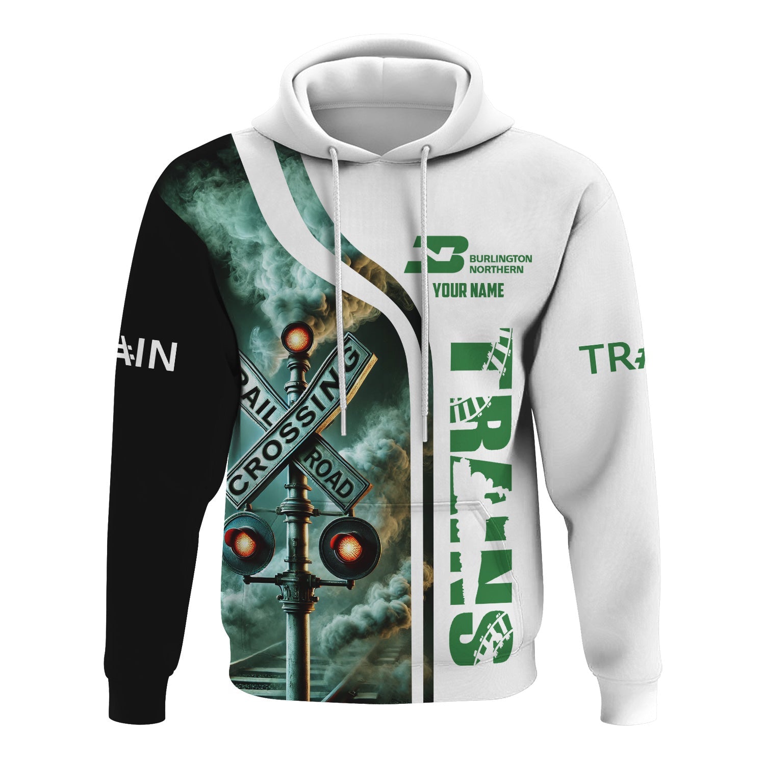 Railspirit Custom Name Burlington Northern Railroad Hoodie Railroad Crossing Sign Printed Zip Hoodie