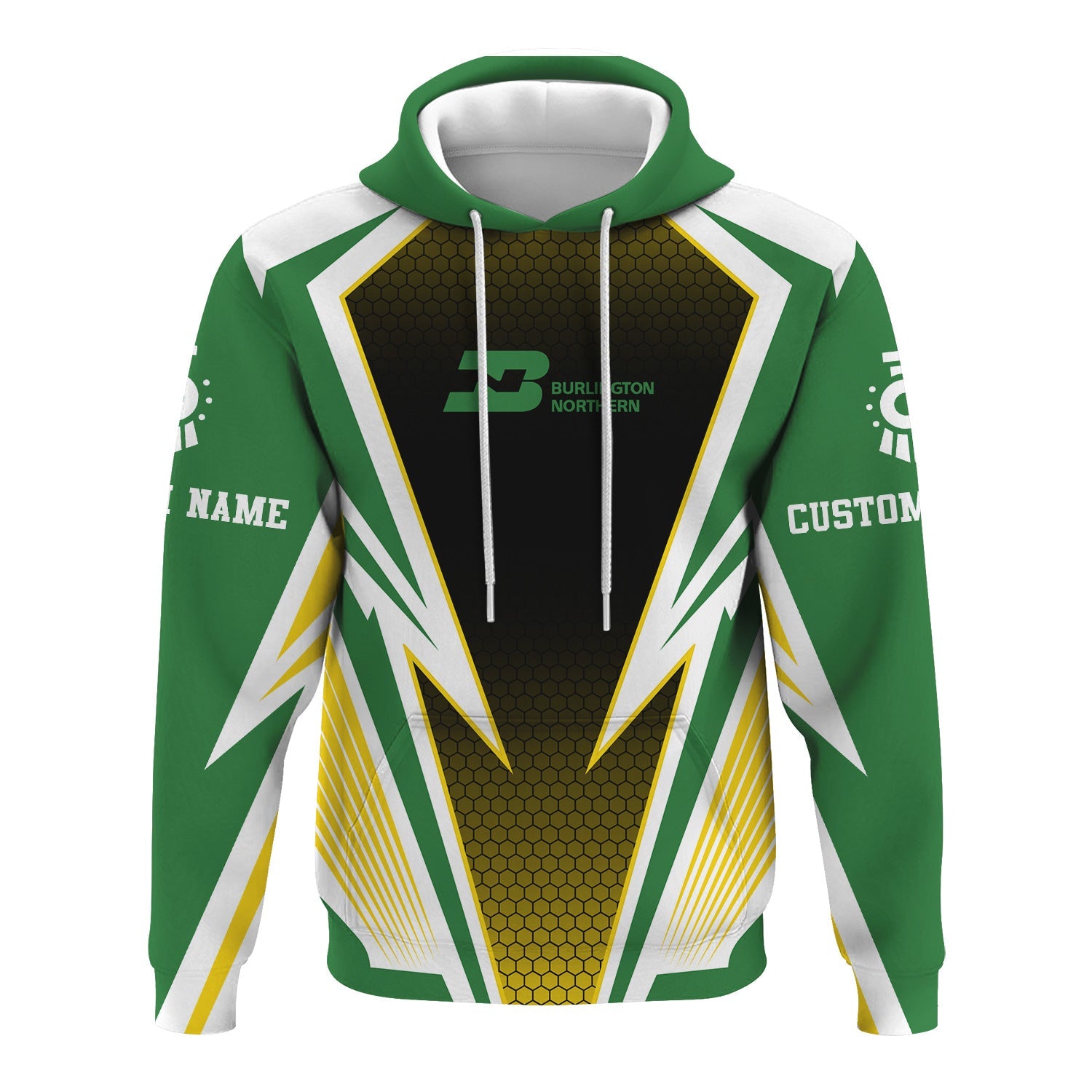 Railspirit Personalized Burlington Northern Railroad Hoodie Lightning Graphic Style Zip Up Hoodie Gift Idea For Train Lover