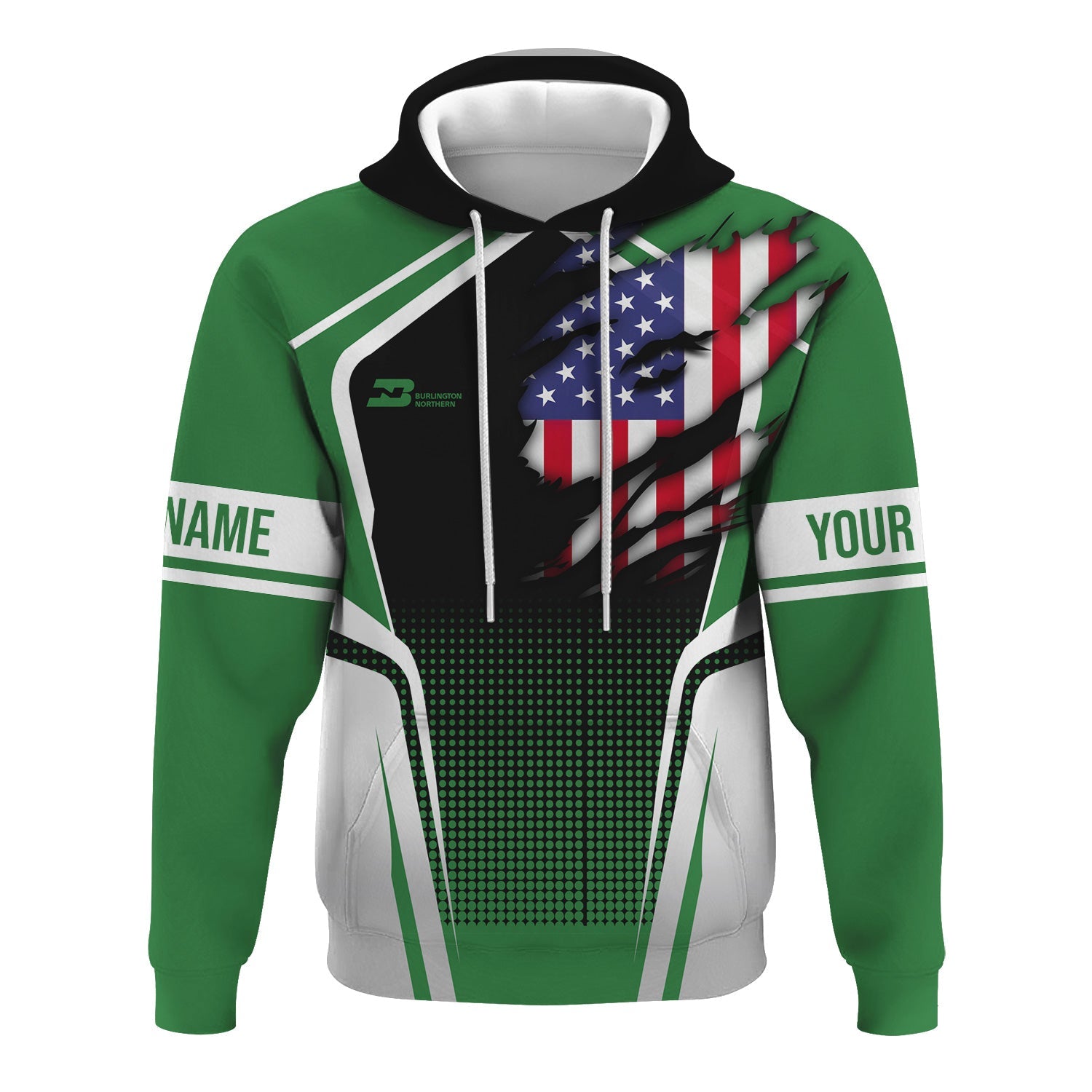 Railspirit Personalized Burlington Northern Railroad Hoodie American Eagle Vintage Train Zip Up Hoodie