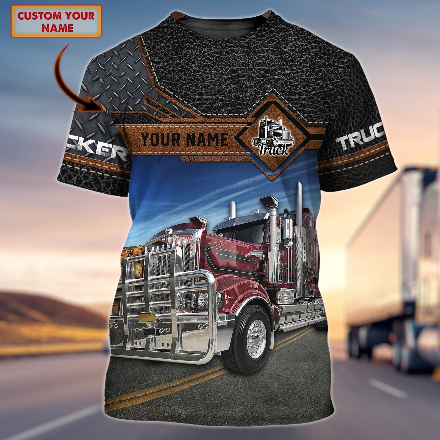 Personalized 3D Truck On Shirt, Leather Pattern Trucker Uniform Shirts, Gifts For Truck Drivers