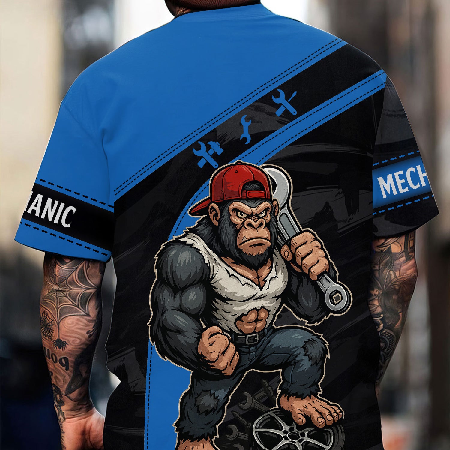 Custom Name Mechanic Shirt Gorilla Holding Wrench, Funny Auto Repair Garage Work Tee Tools Car Repair Gift for Men Mechanics Life
