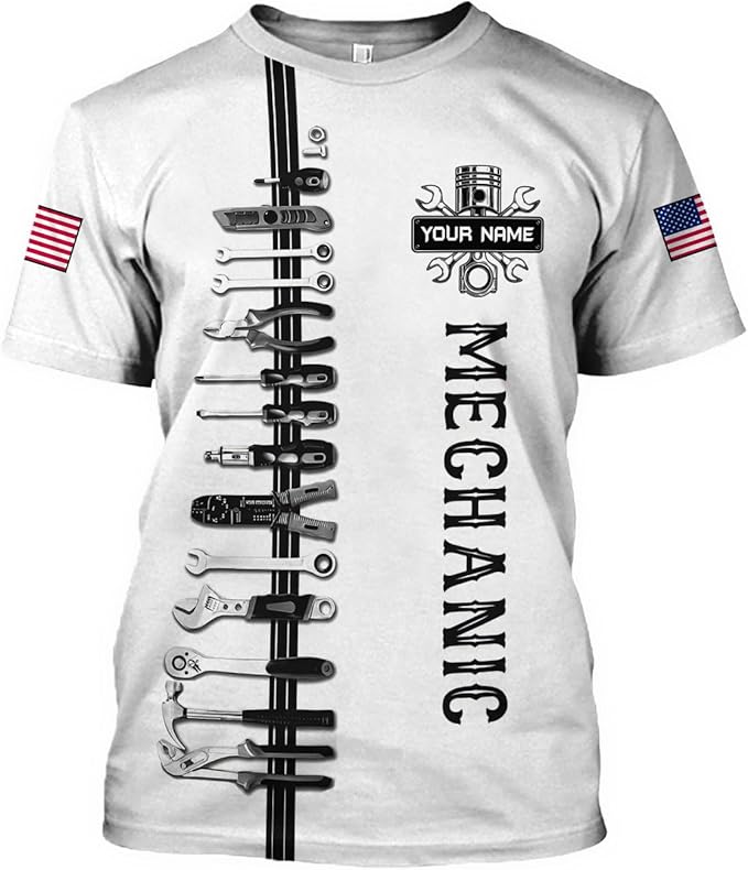 Personalized Mechanic Shirt, Unisex White Mechanic Tool Tshirt Hoodie Sweatshirt, Mechanics Equipment Apparel