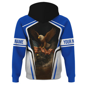 Railspirit Personalized Long Island Railroad Hoodie American Eagle Vintage Train Zip Up Hoodie