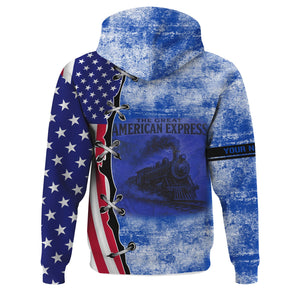Railspirit Personalized Long Island Railroad Hoodie Retro American Express Train With USA Flag Zip Up Hoodie