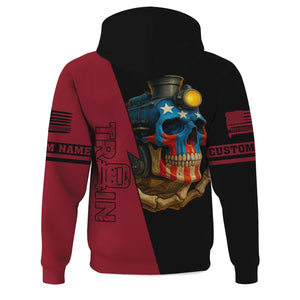 Railspirit Personalized Chicago Great Western Railroad Hoodie Train Skull American Flag Zip Up Hoodie All Over Print
