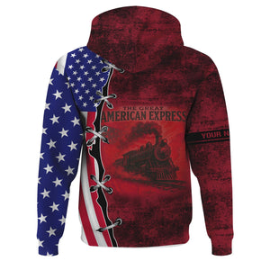 Railspirit Personalized Chicago Great Western Railroad Hoodie Retro American Express Train With USA Flag Zip Up Hoodie