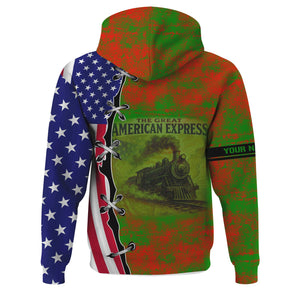 Railspirit Personalized Elgin Joliet And Eastern Railroad Hoodie Retro American Express Train With USA Flag Zip Up Hoodie