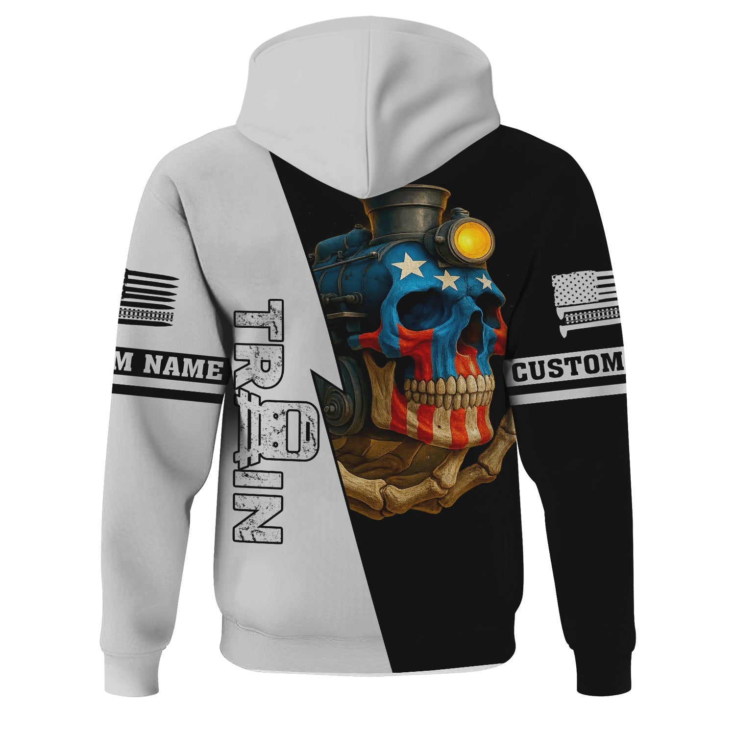 Railspirit Personalized Bessemer And Lake Erie Railroad Hoodie Train Skull American Flag Zip Up Hoodie All Over Print