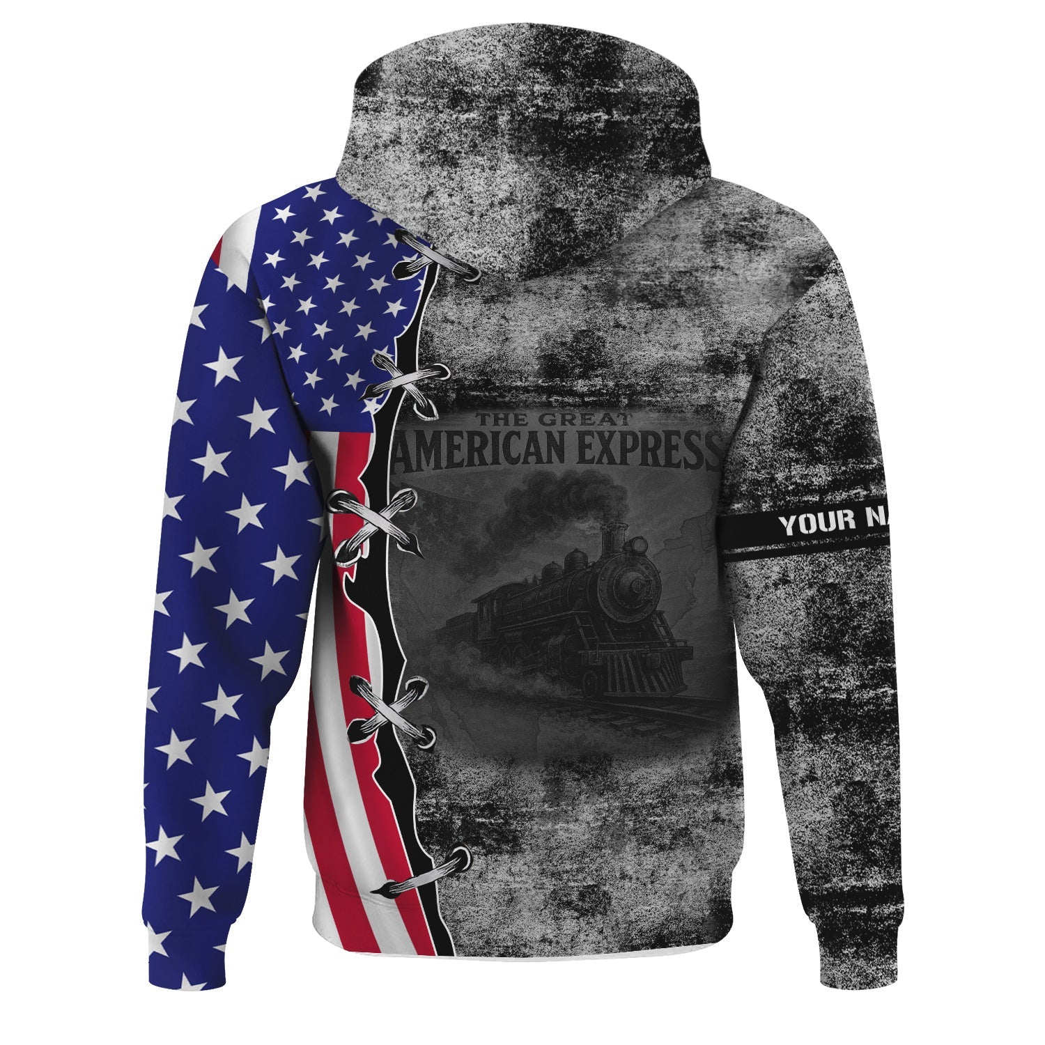 Railspirit Personalized Bessemer And Lake Erie Railroad Hoodie Retro American Express Train With USA Flag Zip Up Hoodie