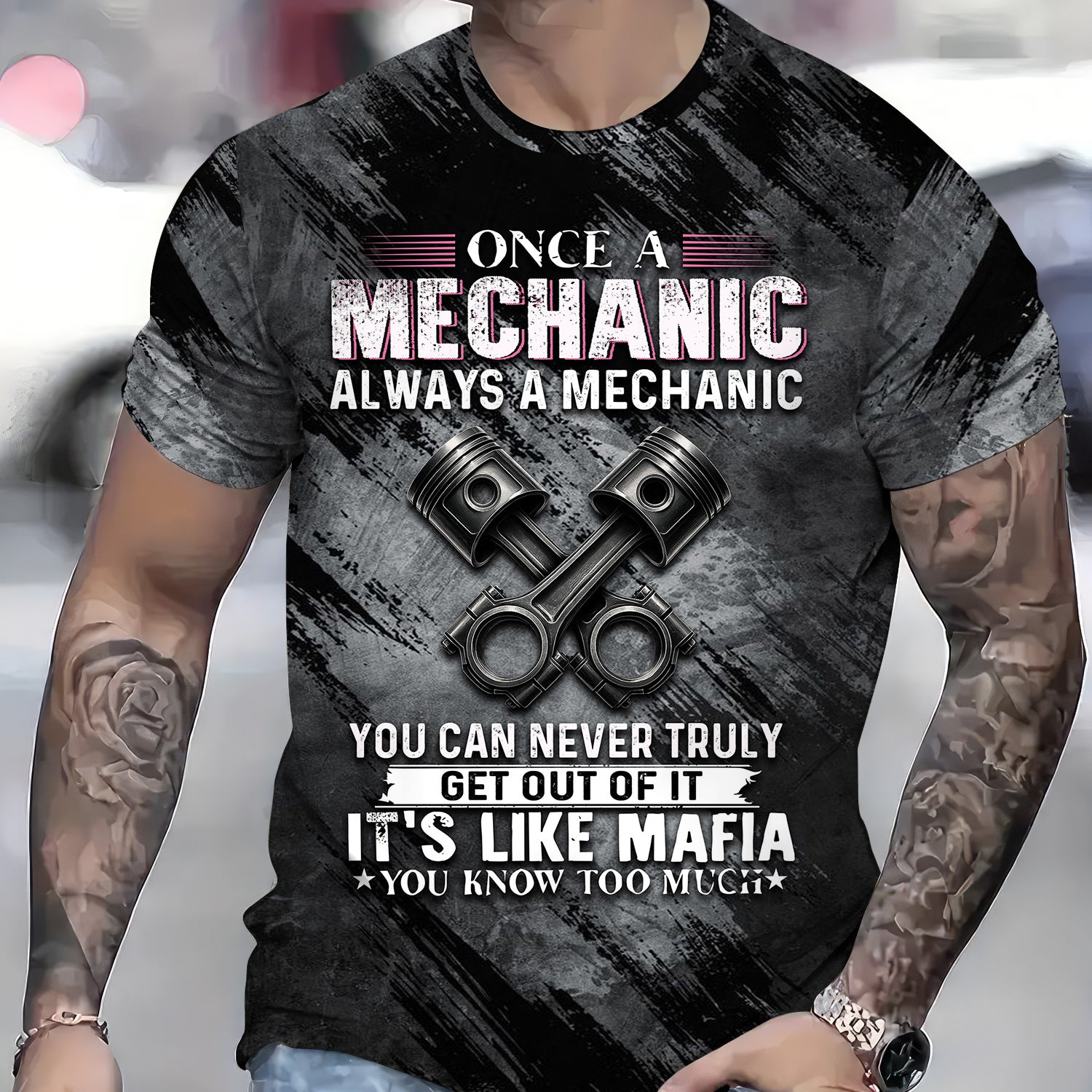 Once A Mechanic Always A Mechanic Shirt Funny Printed Vintage Mechanic Unisex T Shirt Engine Piston Design