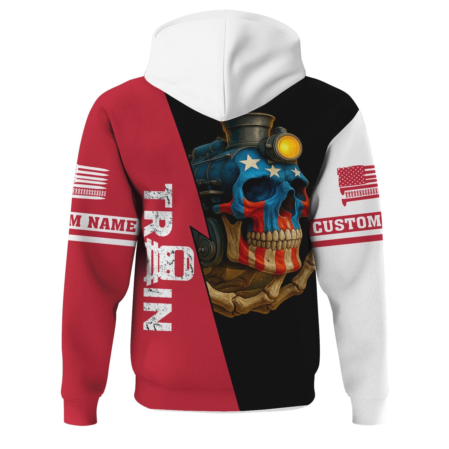 Railspirit Personalized Canadian Pacific Kansas City Hoodie Train Skull American Flag CPKC Zip Up Hoodie All Over Print