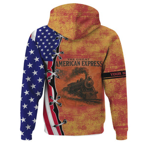 Railspirit Personalized Florida East Coast Railway Hoodie Retro American Express Train With USA Flag Zip Up Hoodie