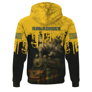 Railspirit Personalized Alaska Railroad Hoodie Vintage Train Art Style Zip Up Hoodie For Locomotive Fans