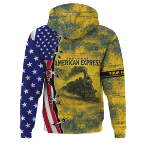 Railspirit Personalized Alaska Railroad Hoodie Retro American Express Train With USA Flag Zip Up Hoodie