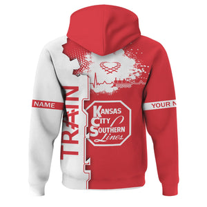 Railspirit Personalized Kansas City Southern Hoodie Engine Heartbeat and Track Love Style Zip Up Hoodie Gift Idea For Train Lovers
