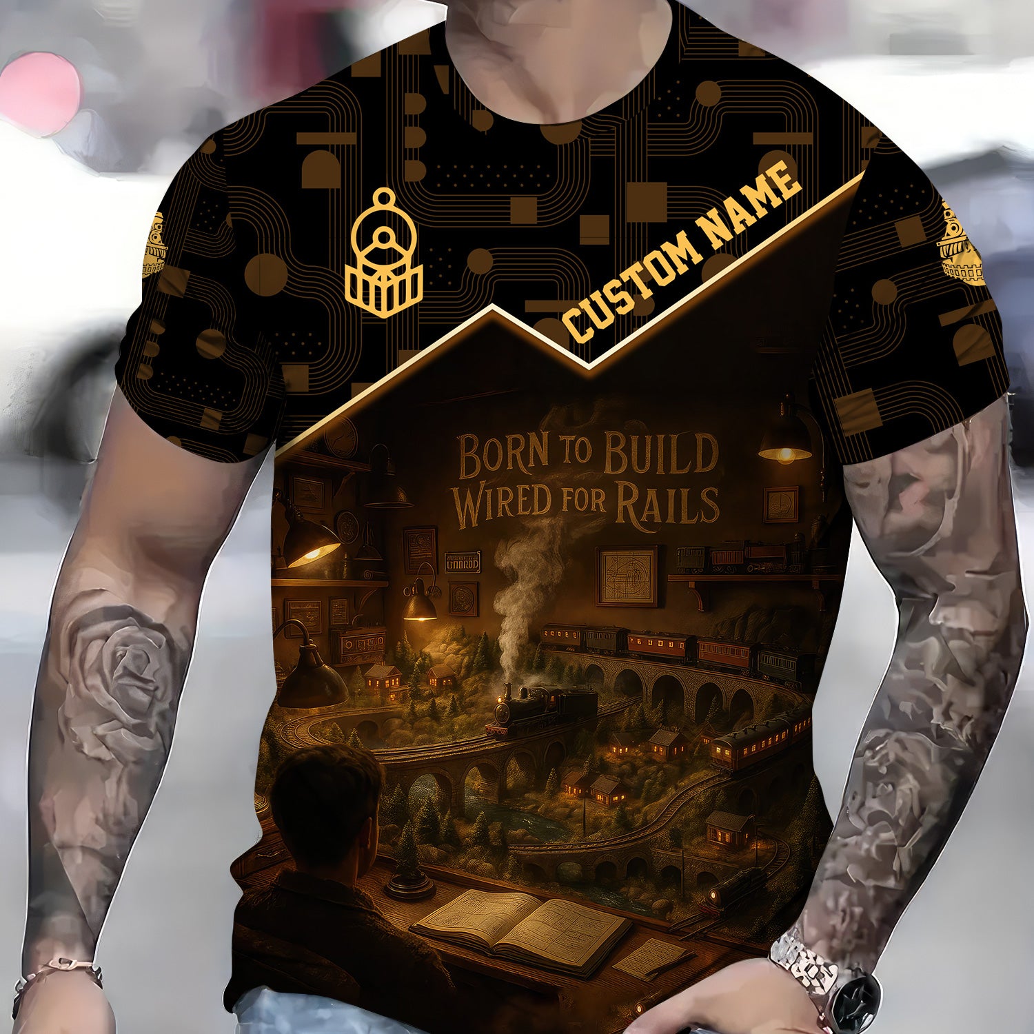 Custom Name Steam Train T-shirt, Born To Build Wired For Rail, Vintage Train Design, Train Lover Gift