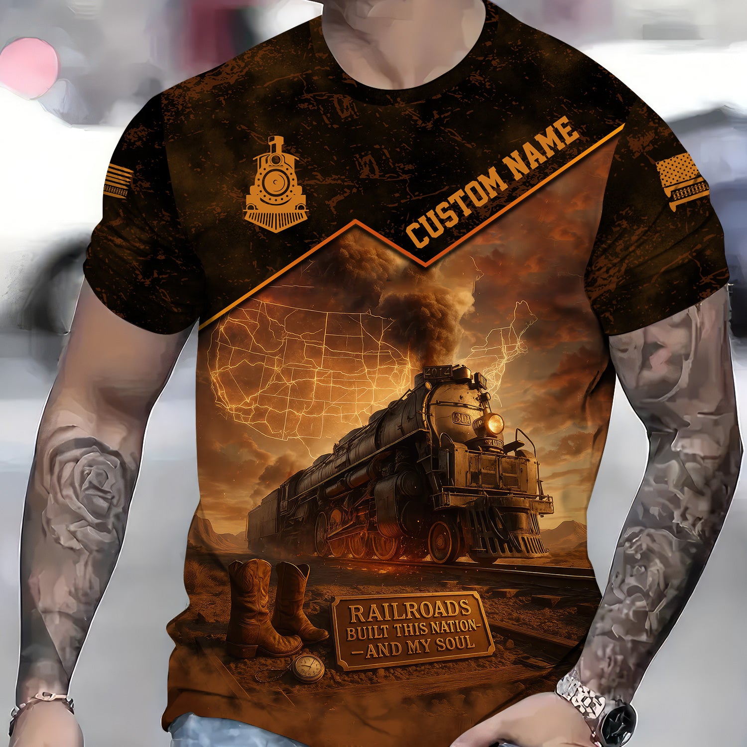 Custom Name Steam Train T-shirt, Railroads Built This Nation And My Soul, Vintage Big Boy 4014 Train Design, Train Lover Gift