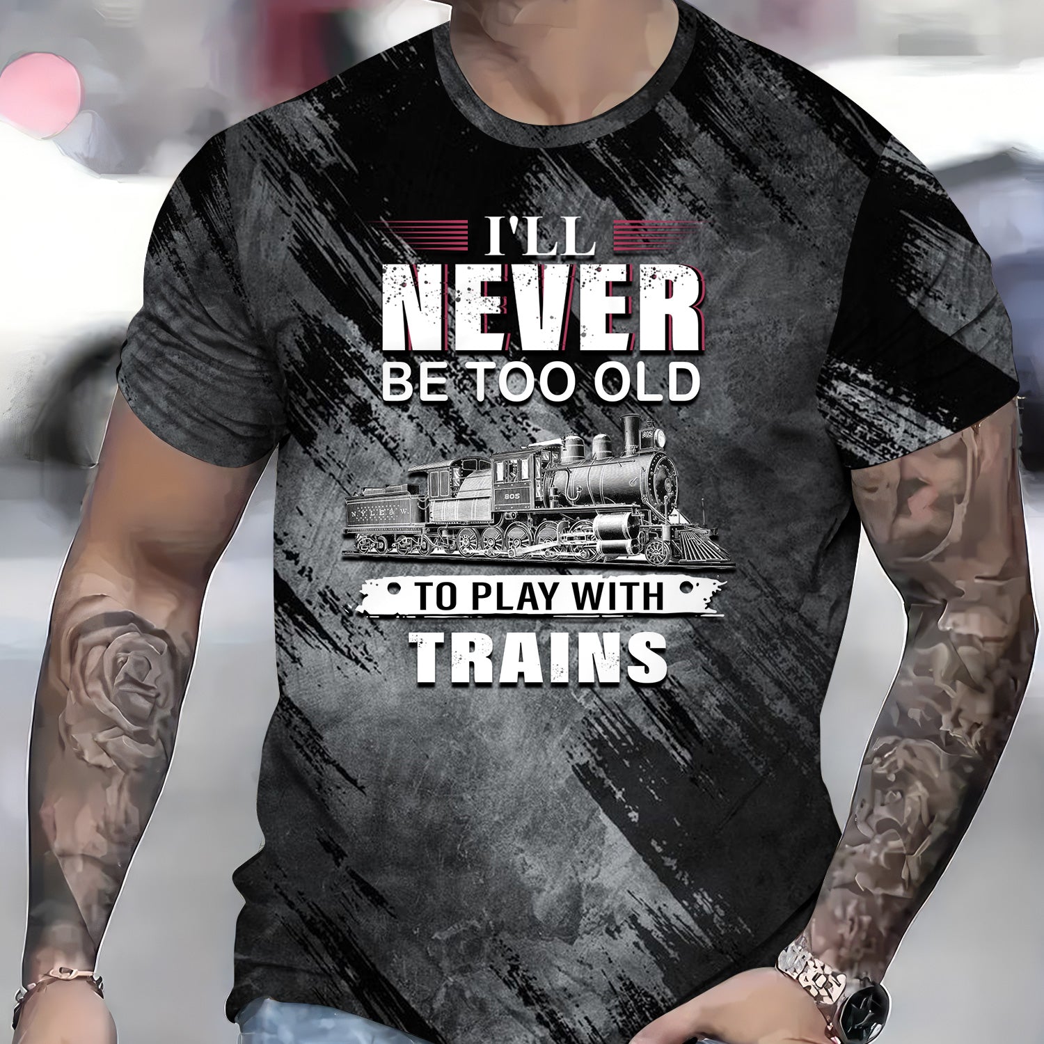 Custom Name Steam Train T-shirt, I'll Never Be Too Old To Play With Trains, Vintage Design, Train Lover Gift