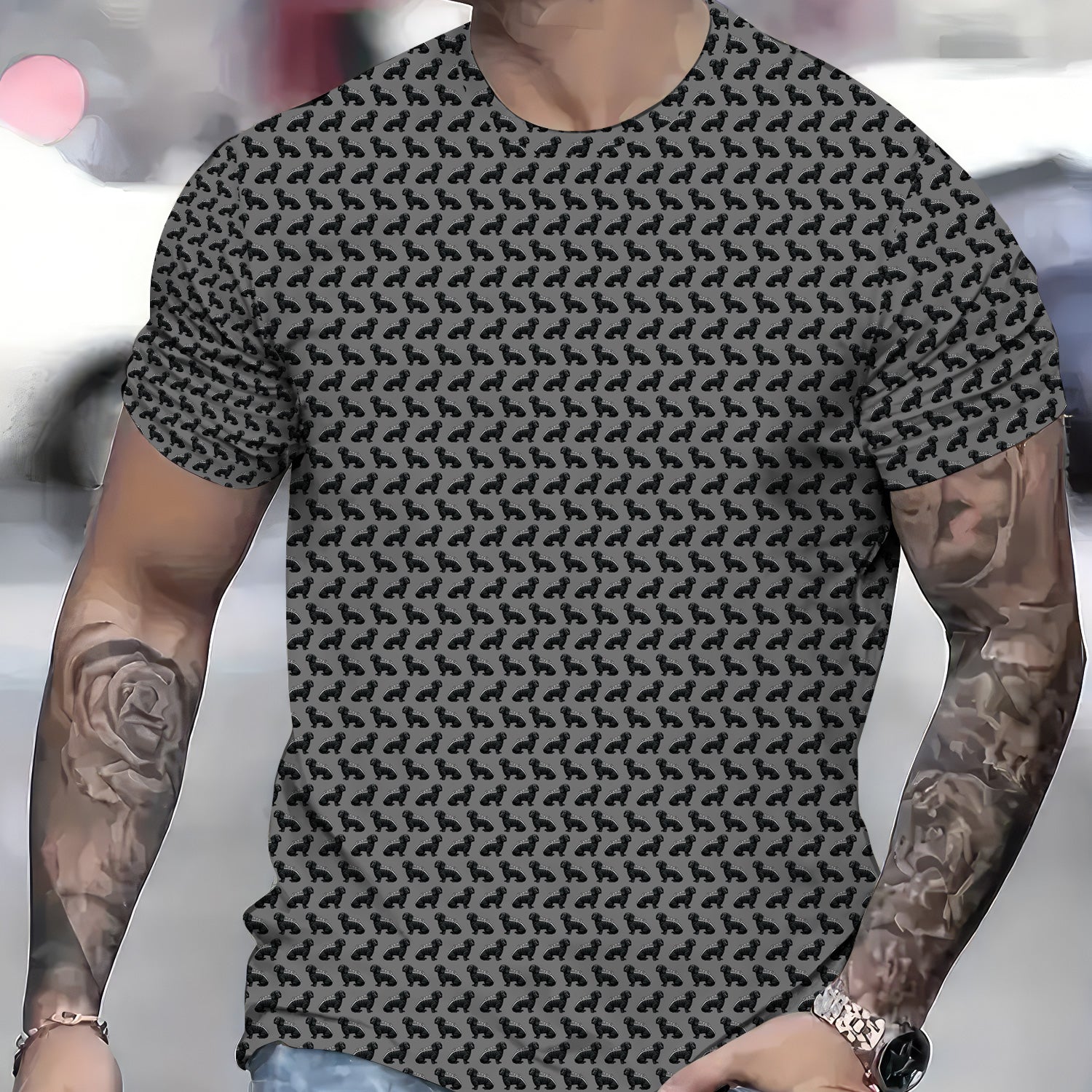 Funny Dog Mechanic Shirt, Dachshund and Wrench Pattern Printed Shirt Presents For Mechanics